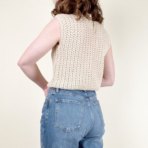 Vintage Handknit Crochet Sweater Vest Oversized Preppy Academia Open Cable Knit - Picture 5 of 6
